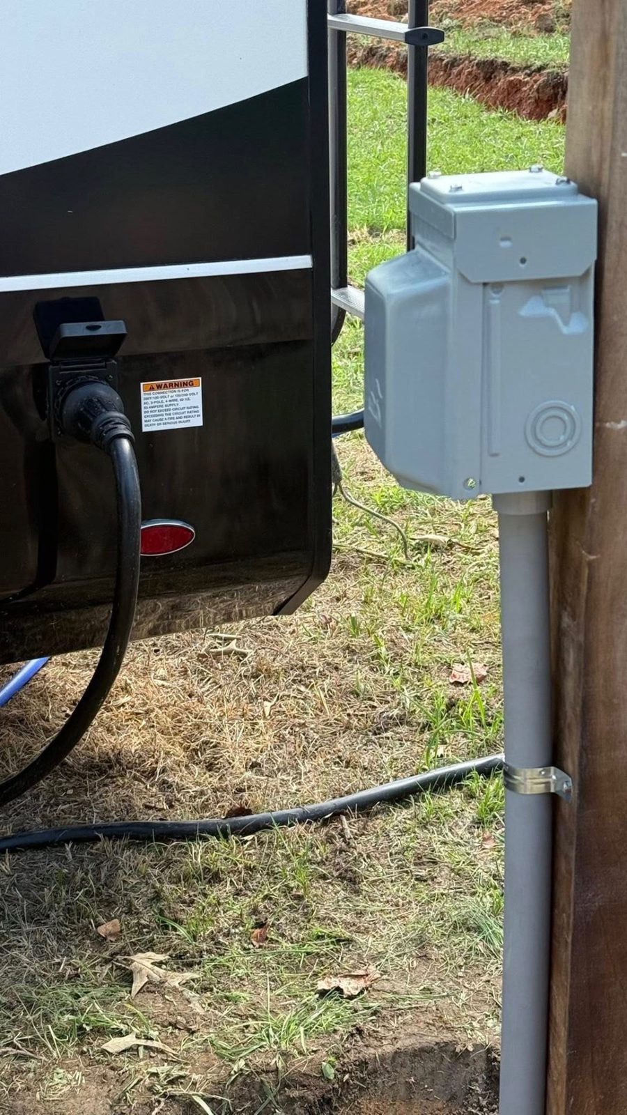 Outdoor RV power pedestal wired for a travel trailer in East Tennessee