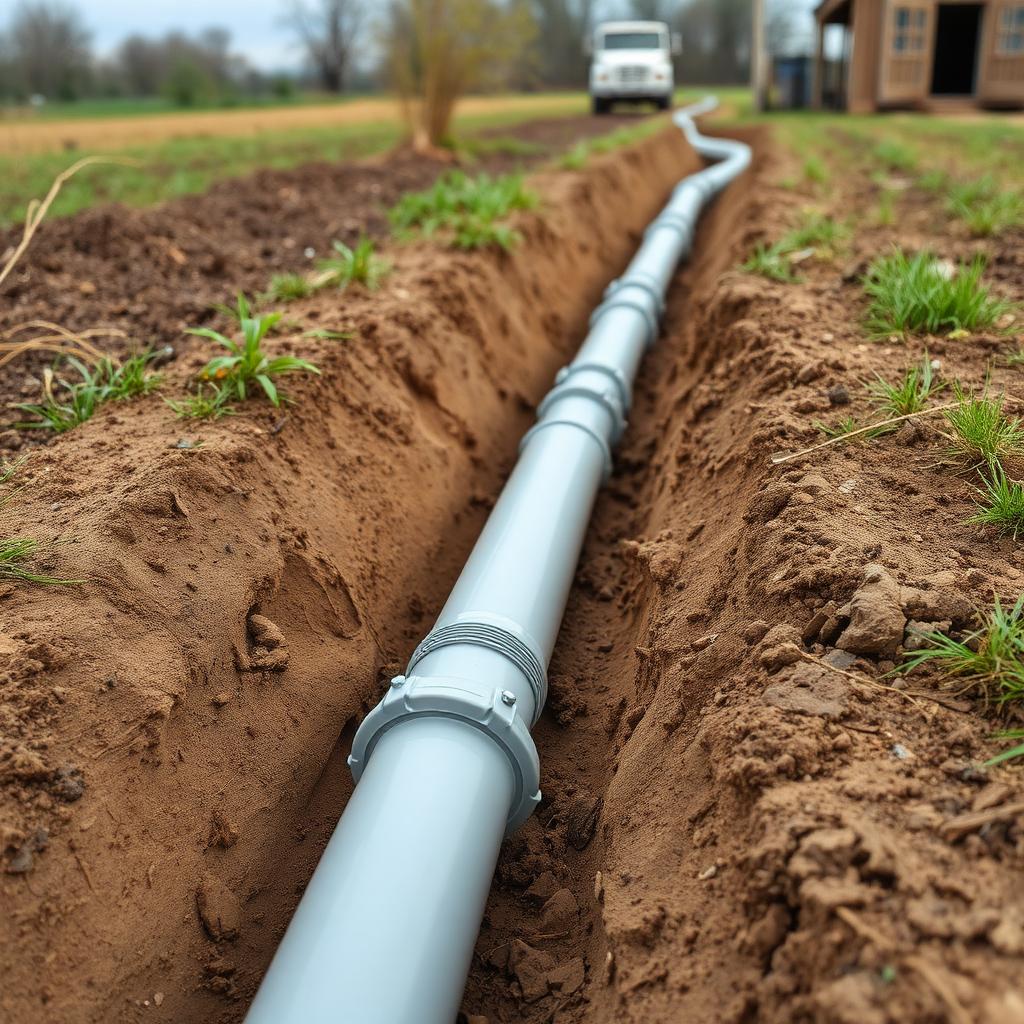 Underground electrical conduit laid in a trench across a rural Tennessee yard
